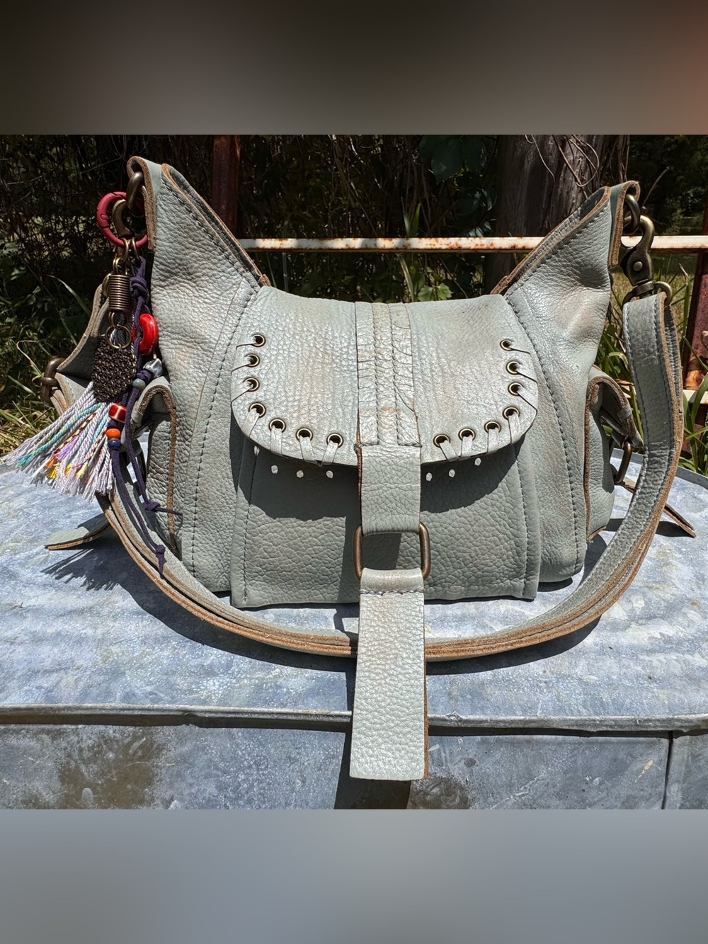 Free People Baby Leigh Tote Leather Crossbody Bag *Rare Color* Aqua Haze